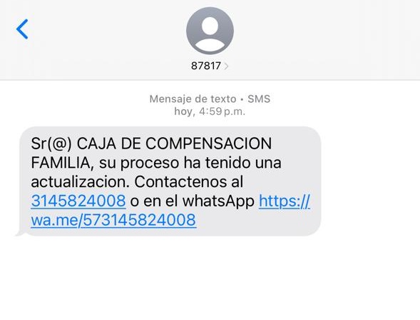 mensaje de texto fraudulento